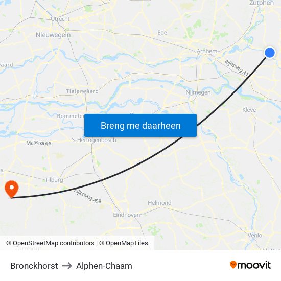 Bronckhorst to Alphen-Chaam map