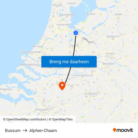 Bussum to Alphen-Chaam map