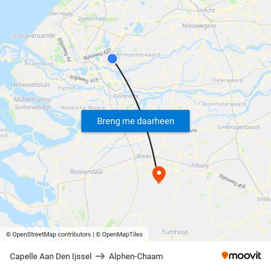 Capelle Aan Den Ijssel to Alphen-Chaam map