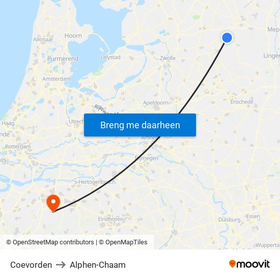 Coevorden to Alphen-Chaam map