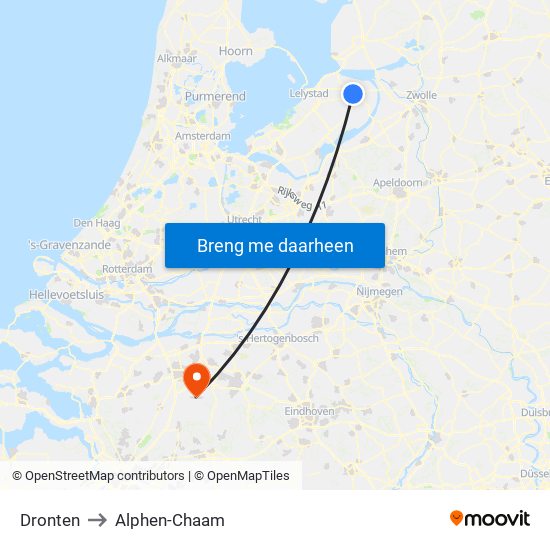 Dronten to Alphen-Chaam map