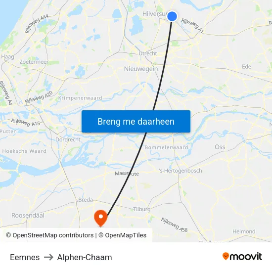 Eemnes to Alphen-Chaam map