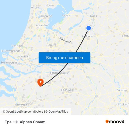 Epe to Alphen-Chaam map