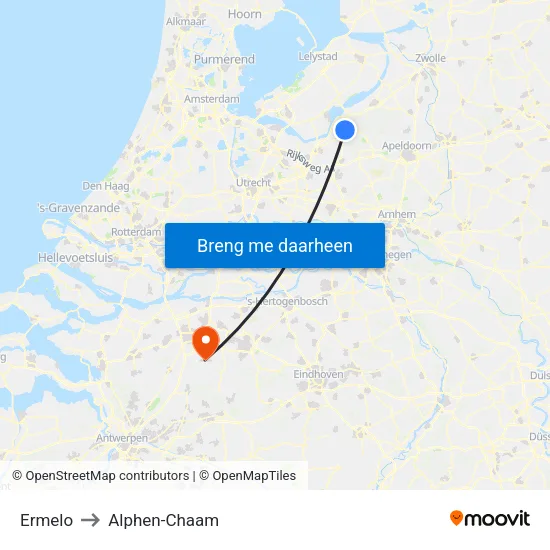 Ermelo to Alphen-Chaam map