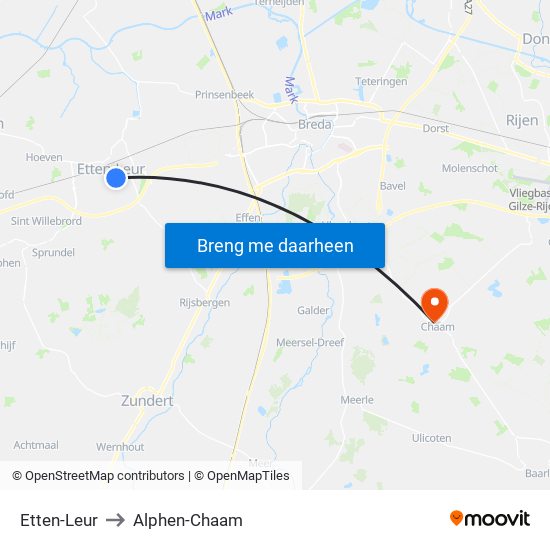 Etten-Leur to Alphen-Chaam map