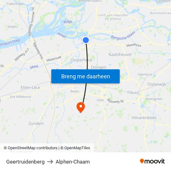 Geertruidenberg to Alphen-Chaam map