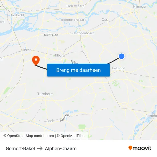 Gemert-Bakel to Alphen-Chaam map