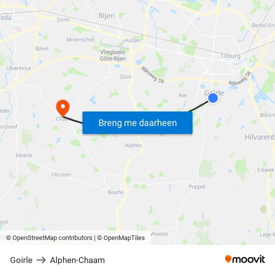 Goirle to Alphen-Chaam map
