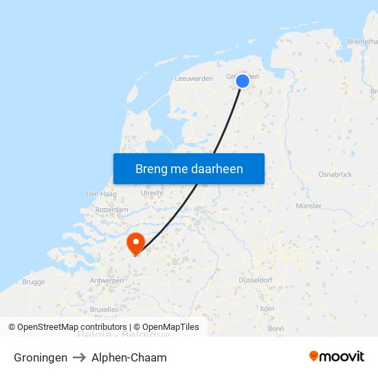 Groningen to Alphen-Chaam map