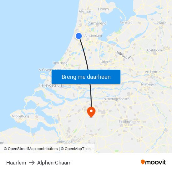 Haarlem to Alphen-Chaam map