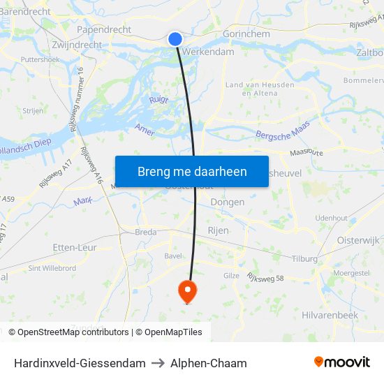 Hardinxveld-Giessendam to Alphen-Chaam map