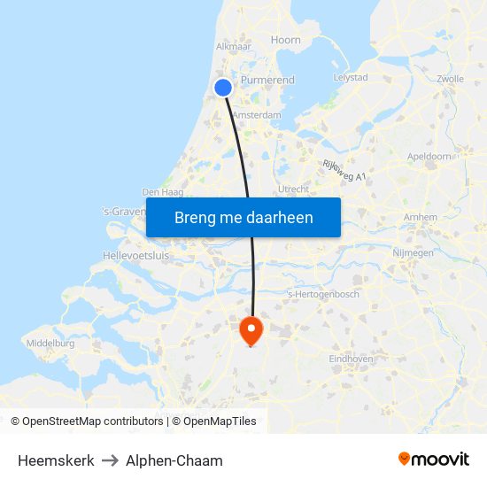 Heemskerk to Alphen-Chaam map