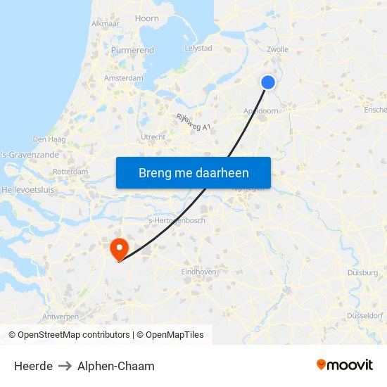 Heerde to Alphen-Chaam map