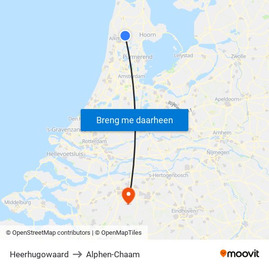 Heerhugowaard to Alphen-Chaam map