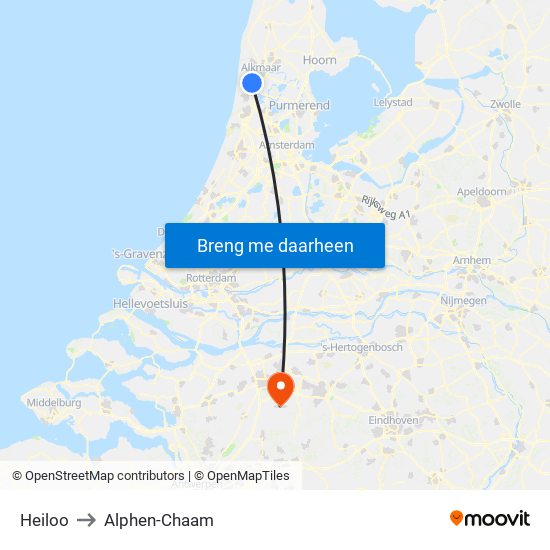 Heiloo to Alphen-Chaam map