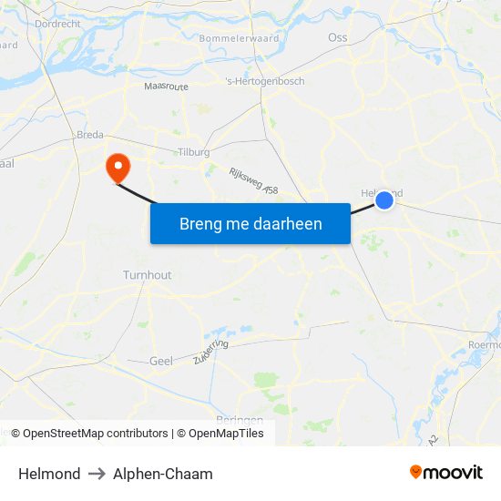 Helmond to Alphen-Chaam map