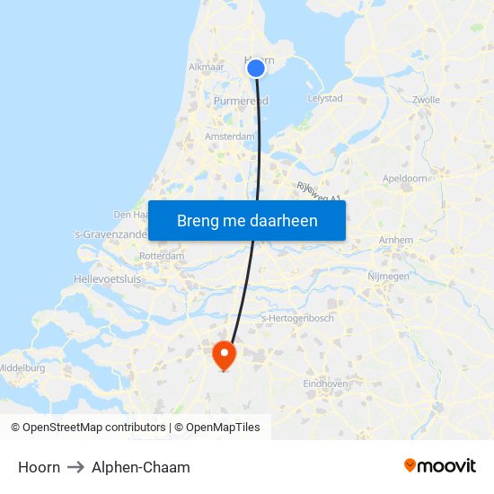 Hoorn to Alphen-Chaam map