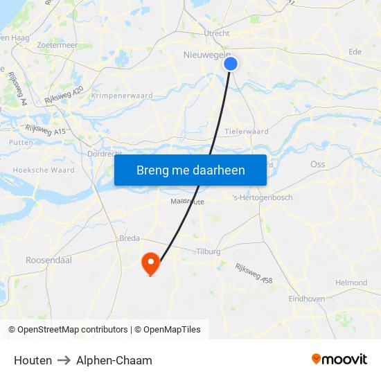 Houten to Alphen-Chaam map