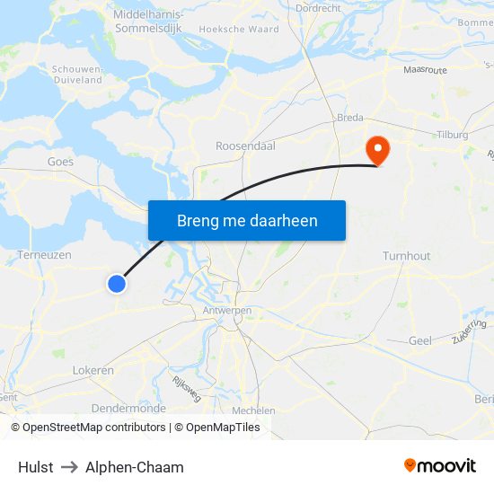 Hulst to Alphen-Chaam map