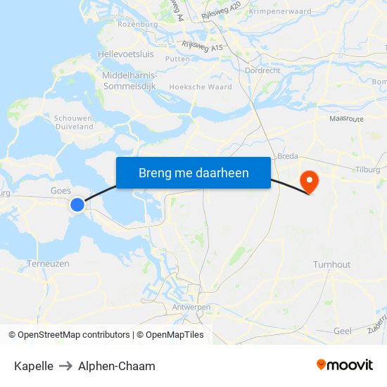 Kapelle to Alphen-Chaam map