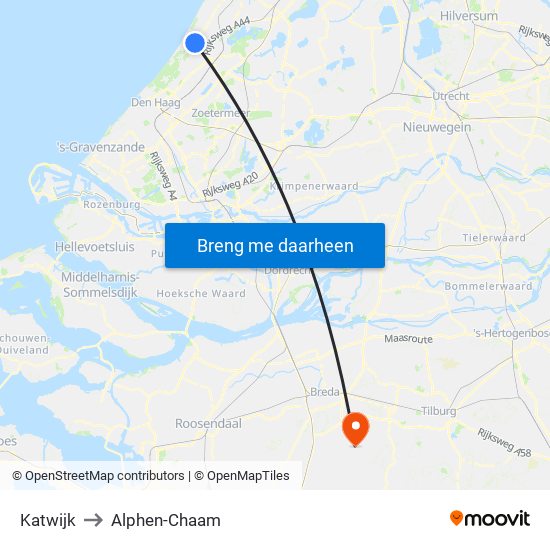 Katwijk to Alphen-Chaam map