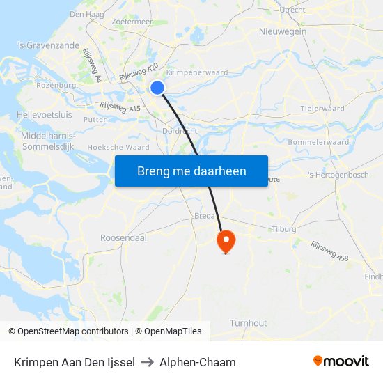 Krimpen Aan Den Ijssel to Alphen-Chaam map