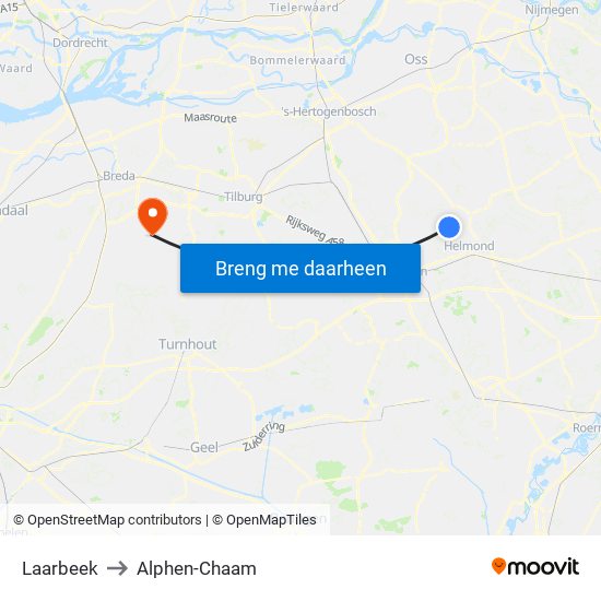 Laarbeek to Alphen-Chaam map