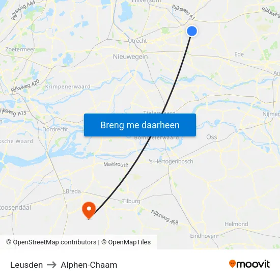 Leusden to Alphen-Chaam map