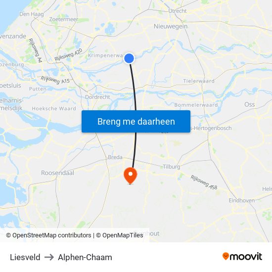 Liesveld to Alphen-Chaam map