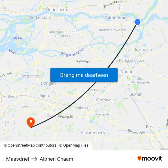 Maasdriel to Alphen-Chaam map