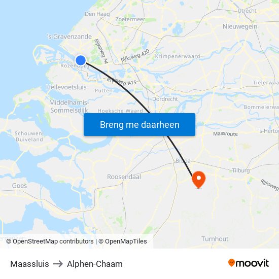 Maassluis to Alphen-Chaam map