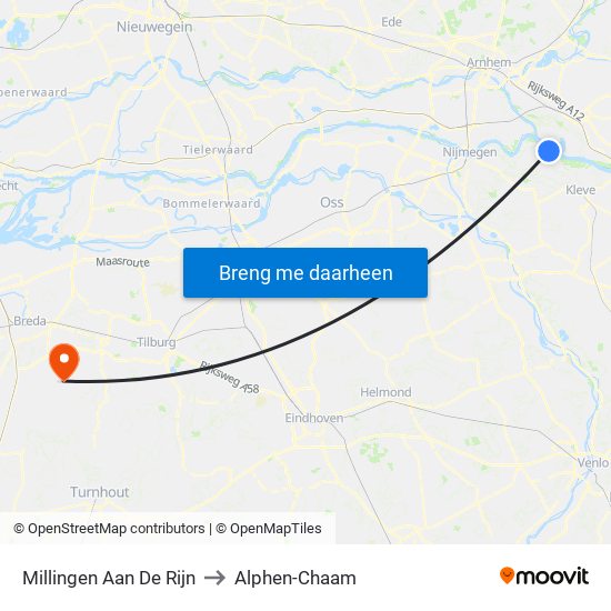 Millingen Aan De Rijn to Alphen-Chaam map