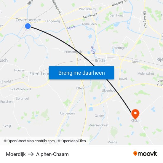 Moerdijk to Alphen-Chaam map