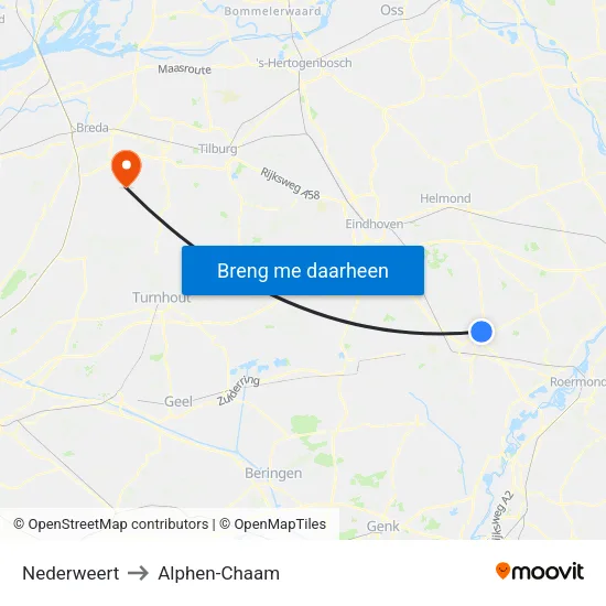 Nederweert to Alphen-Chaam map