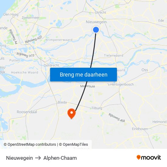 Nieuwegein to Alphen-Chaam map