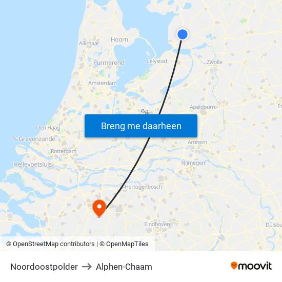 Noordoostpolder to Alphen-Chaam map