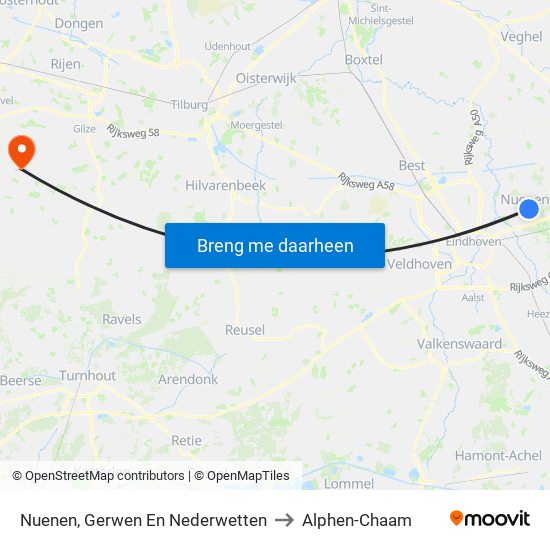 Nuenen, Gerwen En Nederwetten to Alphen-Chaam map