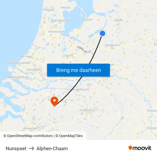 Nunspeet to Alphen-Chaam map