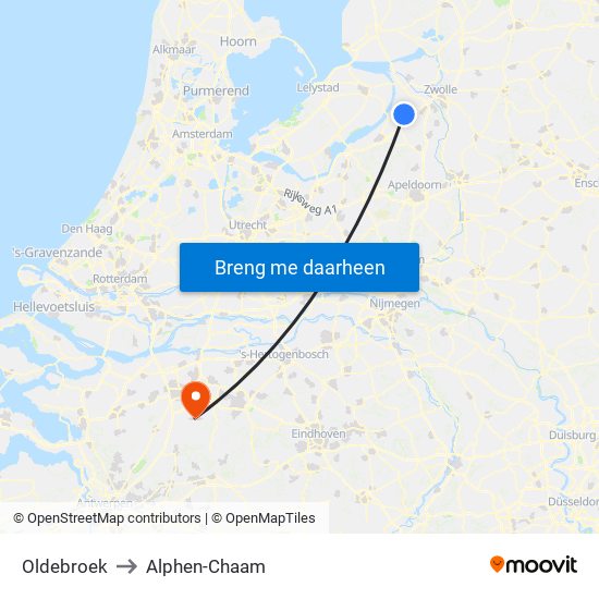 Oldebroek to Alphen-Chaam map