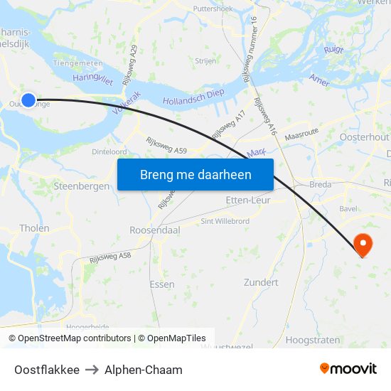 Oostflakkee to Alphen-Chaam map