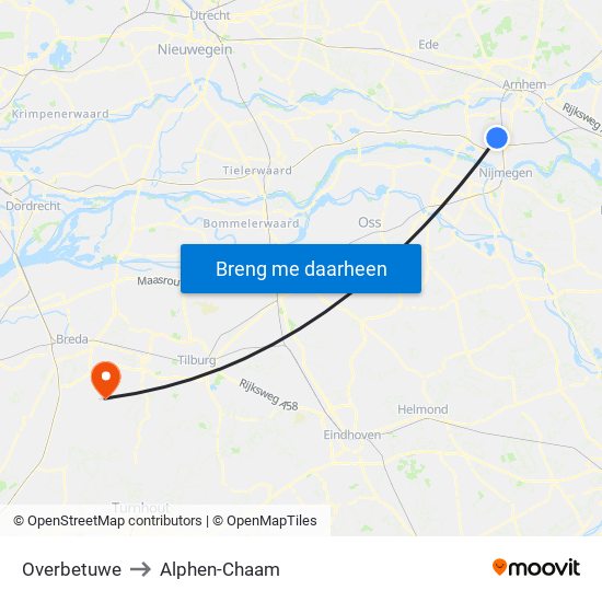 Overbetuwe to Alphen-Chaam map