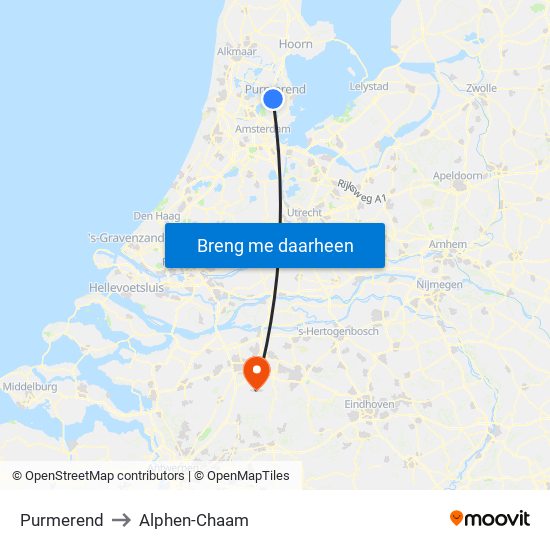 Purmerend to Alphen-Chaam map