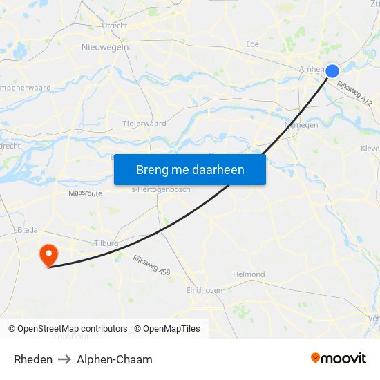 Rheden to Alphen-Chaam map