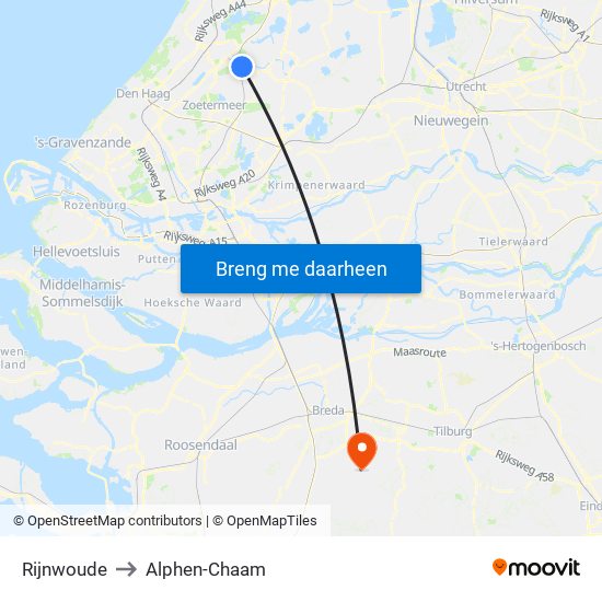 Rijnwoude to Alphen-Chaam map