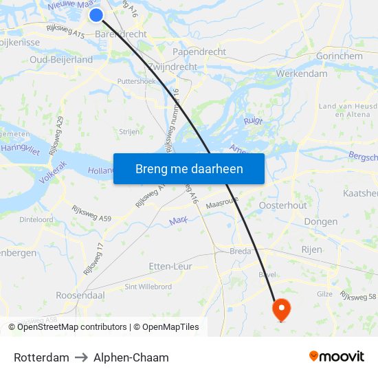 Rotterdam to Alphen-Chaam map