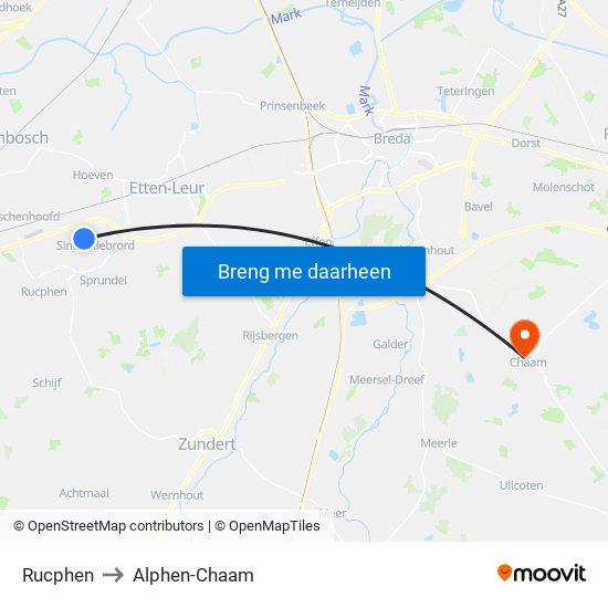 Rucphen to Alphen-Chaam map