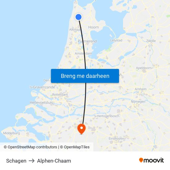 Schagen to Alphen-Chaam map