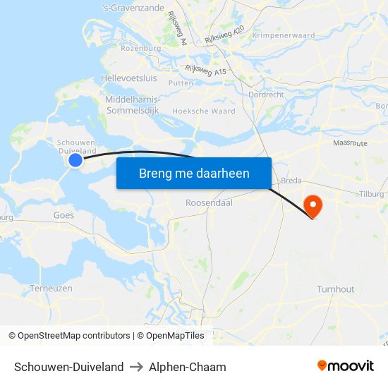 Schouwen-Duiveland to Alphen-Chaam map