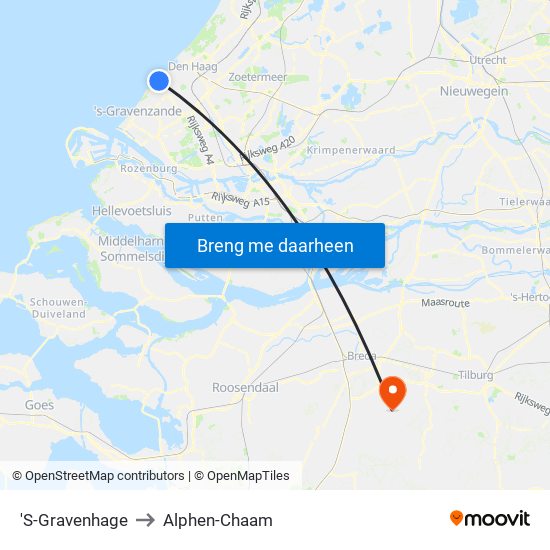 'S-Gravenhage to Alphen-Chaam map