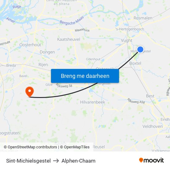 Sint-Michielsgestel to Alphen-Chaam map